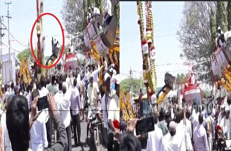 ತುಮಕೂರು ಪ್ರಜಾಧ್ವನಿ ಯಾತ್ರೆ ವೇಳೆ ಅವಘಡ : ಮೂಸಂಬಿ, ಸೇಬಿನ ಹಾರ ಕಳಚಿ ಬಿದ್ದು, ಡಾ. ಜಿ.ಪರಮೇಶ್ವರ ಅಪಾಯದಿಂದ ಪಾರು